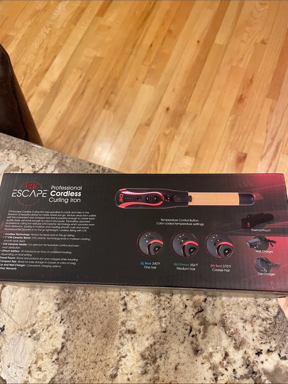 NWT CHI Escape Professional Cordless Curling Iron - Black & Gold